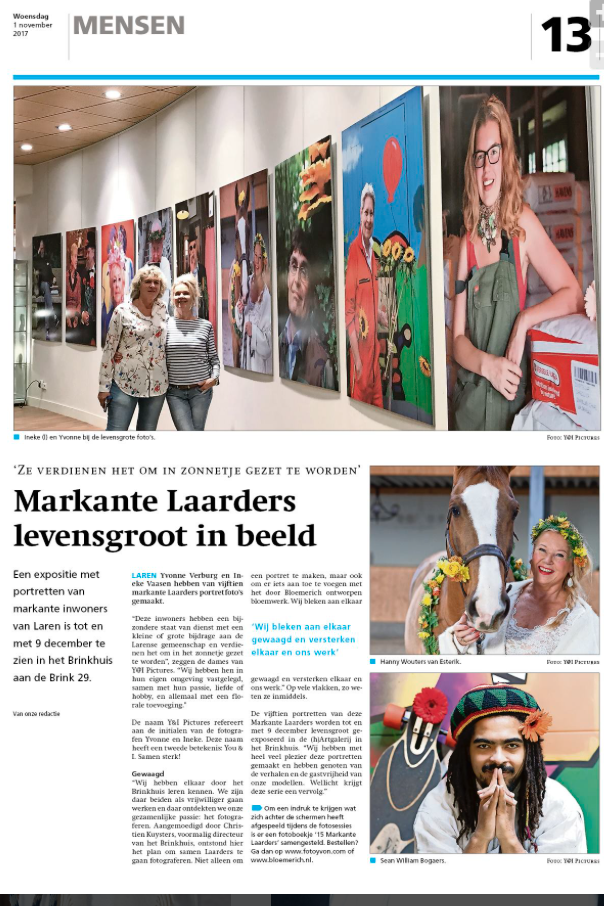 Artikel in de BEL expositie Markante Laarders op de (h)Artgalerij in het Brinkhuis in Laren NH